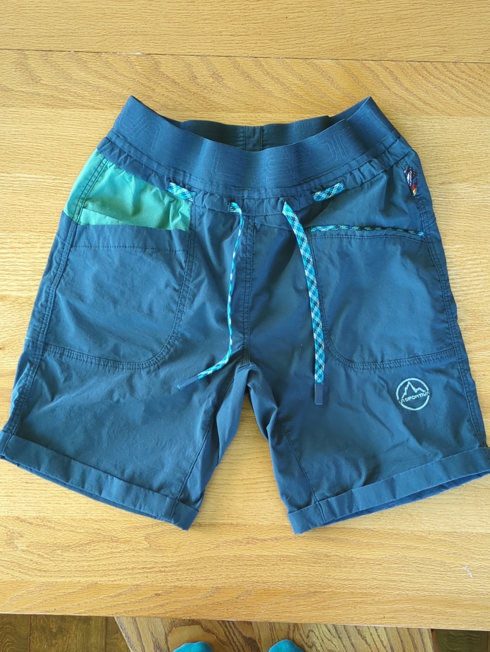 La Sportiva Teal Blue Climbing Shorts with Light Teal Accent